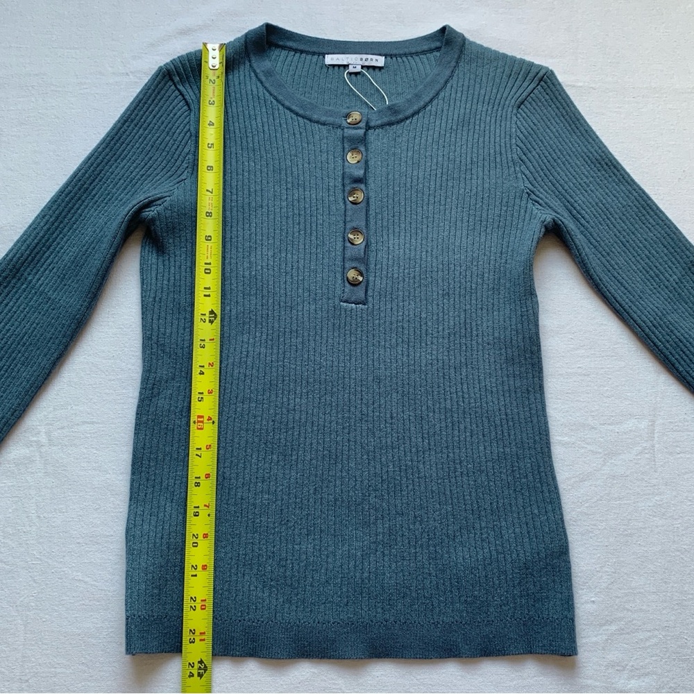 Baltic Born NEW Dusty Blue Henley Neckline Stretchy Ribbed Stevie Sweater Medium - Picture 11 of 12